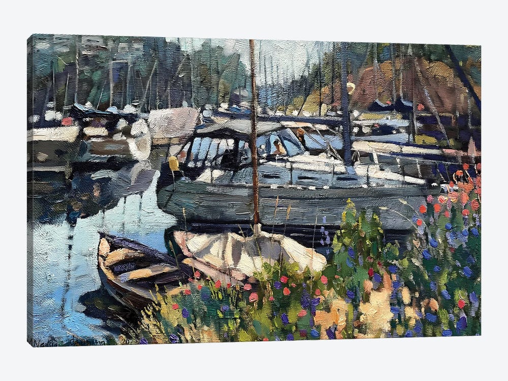 Boats On The Pier by Nadezda Stupina 1-piece Art Print
