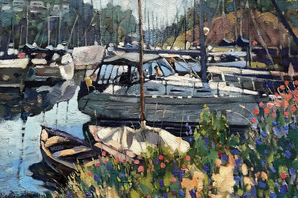 Nadezda Stupina: Boats On The Pier by Nadezda Stupina