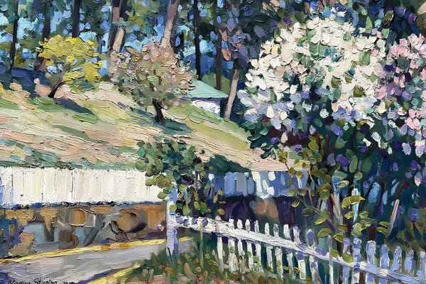 Nadezda Stupina: Landscape With Blooming Lilac by Nadezda Stupina