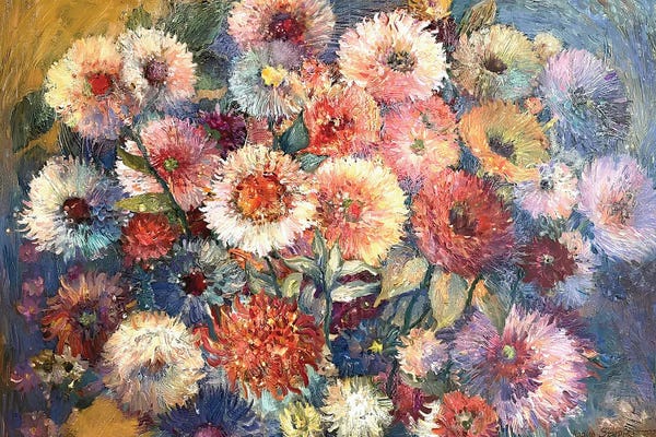 Nadezda Stupina: Asters And Dahlia by Nadezda Stupina
