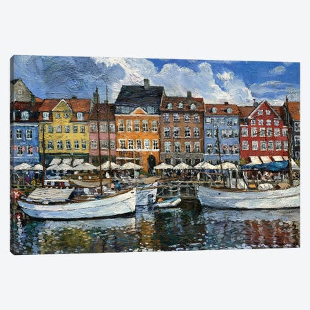 Clouds Over Nyhavn Canvas Print #NZS16} by Nadezda Stupina Canvas Wall Art