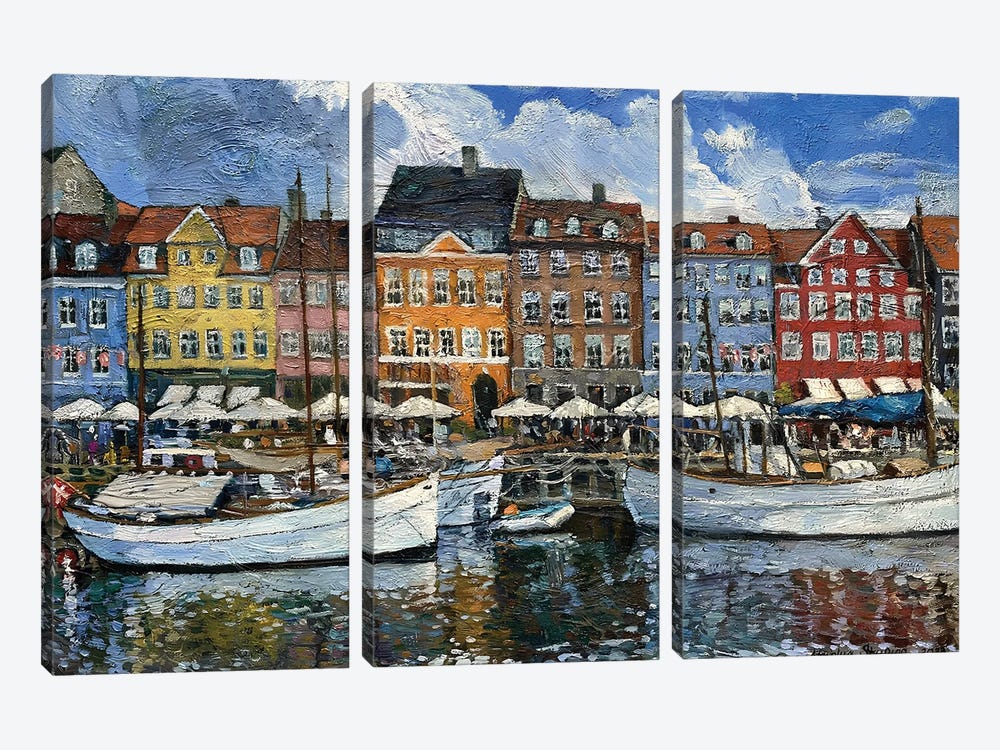 Clouds Over Nyhavn by Nadezda Stupina 3-piece Canvas Wall Art