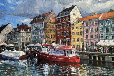Nyhavn Red Ship by Nadezda Stupina canvas print