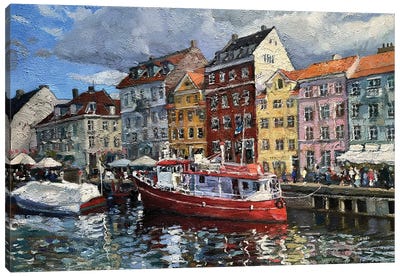 Nyhavn Red Ship Canvas Art Print - Nadezda Stupina