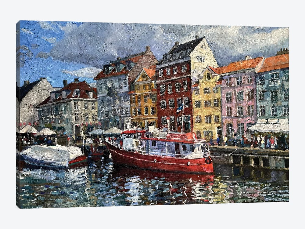 Nyhavn Red Ship by Nadezda Stupina 1-piece Canvas Print