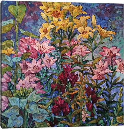 Lilies In The Garden Canvas Art Print - Nadezda Stupina