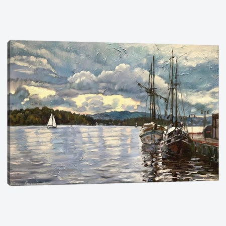 Autumn Clouds Over Aker Brygge Canvas Print #NZS3} by Nadezda Stupina Canvas Artwork
