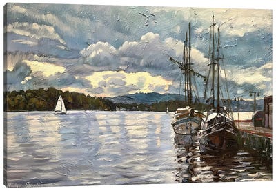 Autumn Clouds Over Aker Brygge Canvas Art Print - Harbor & Port Art