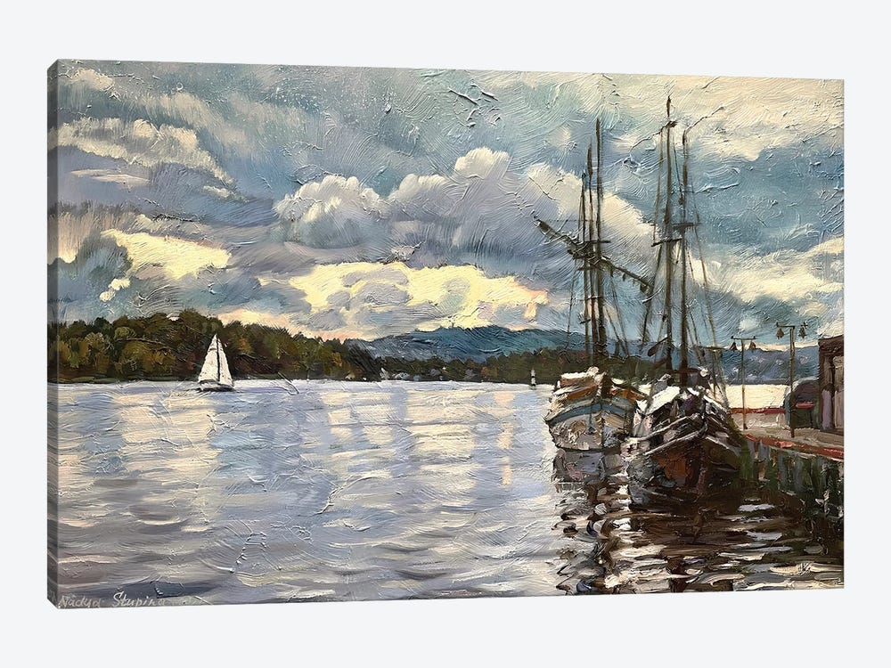 Autumn Clouds Over Aker Brygge by Nadezda Stupina 1-piece Canvas Print