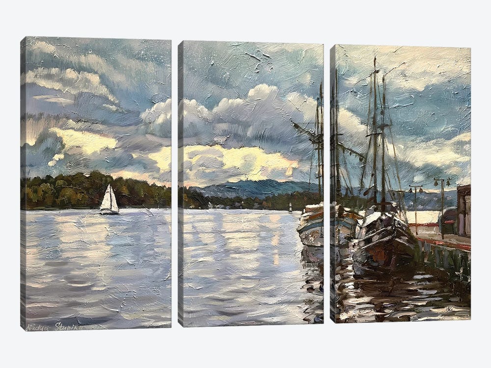 Autumn Clouds Over Aker Brygge by Nadezda Stupina 3-piece Canvas Print