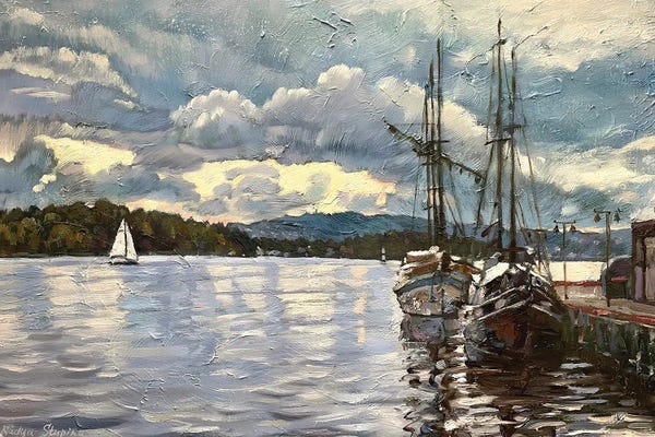 Nadezda Stupina: Autumn Clouds Over Aker Brygge by Nadezda Stupina