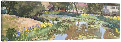 A Pond With Water Lilies And Irises III Canvas Art Print - Pond Art