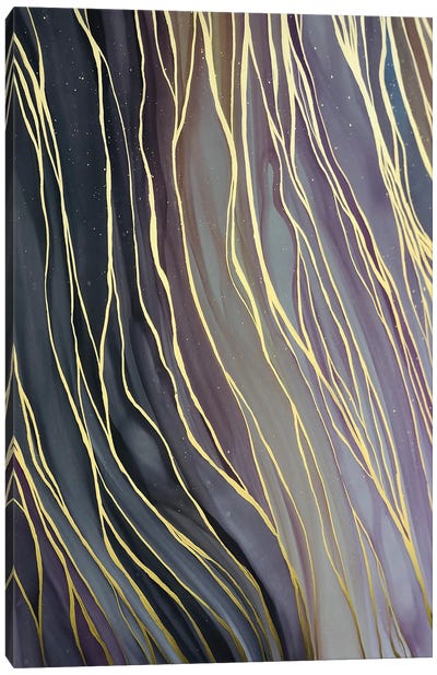 Golden Lines Canvas Art Print - Gold & Pink Art