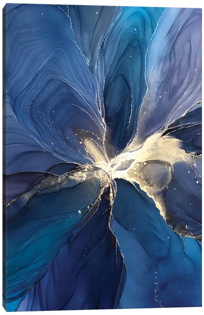 Blue Flower II Canvas Art Print - Blue & Gold Art