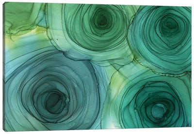 Green Roses Canvas Art Print - Alcohol Ink Art