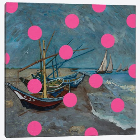 Fishing Boats With Pink Circles Canvas Print #OBA130} by Oleksandr Balbyshev Canvas Print