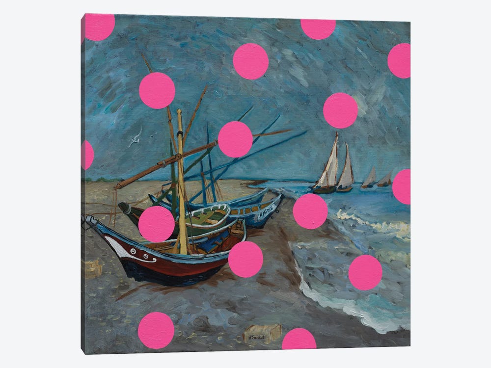 Fishing Boats With Pink Circles by Oleksandr Balbyshev 1-piece Canvas Art Print