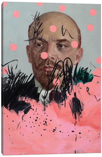 Lenin With Pink Circles Canvas Art Print - Satirical Humor Art