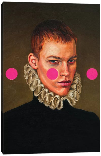 Portrait Of A Young Man With Three Pink Circles Canvas Art Print - Polka Dot Patterns