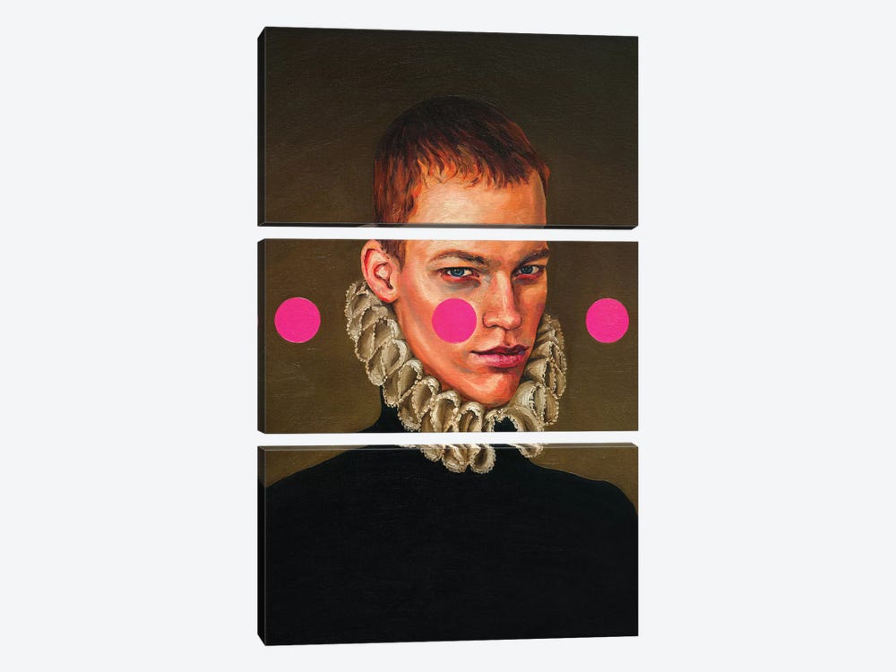 Portrait Of A Young Man With Three Pink Circles by Oleksandr Balbyshev 3-piece Art Print