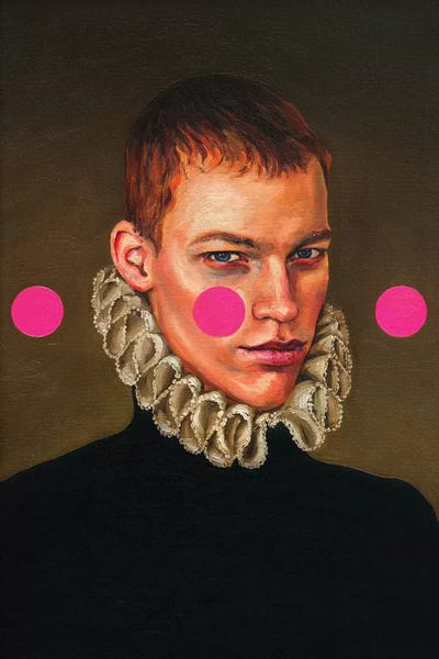 Polka Dot: Portrait Of A Young Man With Three Pink Circles by Oleksandr Balbyshev