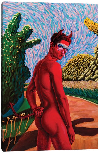 Red Guy Canvas Art Print - Male Nude Art