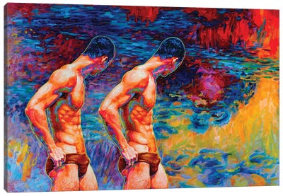 Mysterious Vision At The Evening Pond (Left Panel) Canvas Art Print - Oleksandr Balbyshev