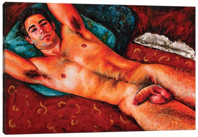 Red Nude Canvas Art Print - Bathroom Nudes Art