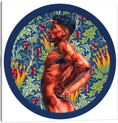 A Guy on the Blue Artichoke Background Canvas Art Print - Similar to Kehinde Wiley
