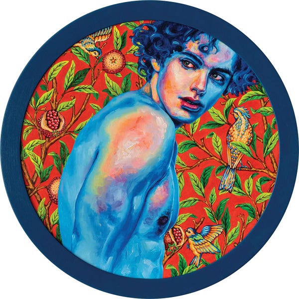 Floral & Botanical Patterns: Blue Skin On Red by Oleksandr Balbyshev