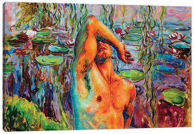 Hot Day At The Lily Pond Canvas Art Print - Male Nudes