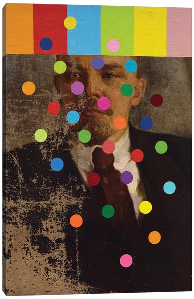 Lenin With Color Bars And Circles Canvas Art Print - Polka Dot Patterns