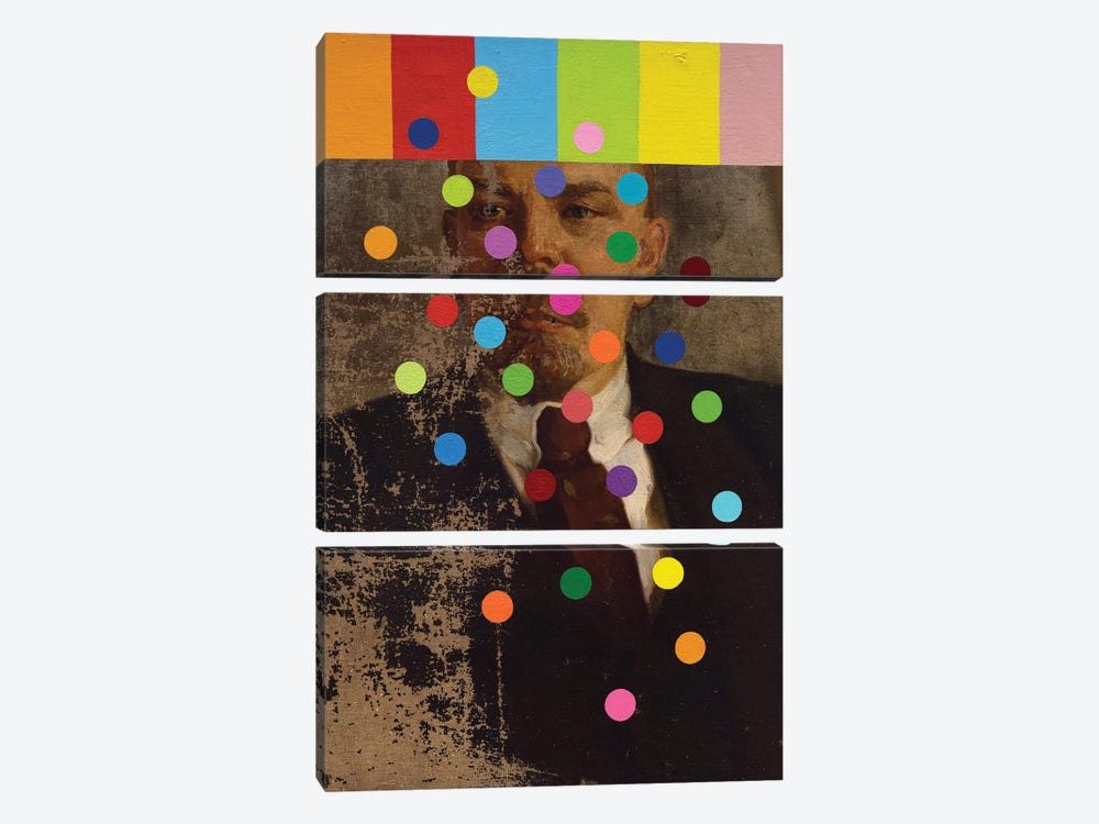 Lenin With Color Bars And Circles by Oleksandr Balbyshev 3-piece Canvas Print