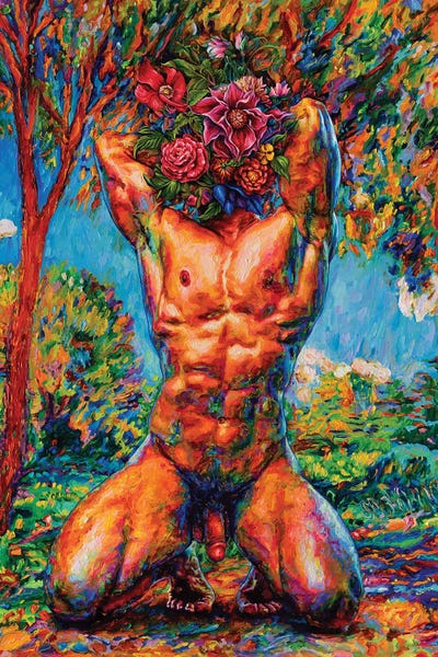 LGBTQ+ Artists: Nude With A Flower Face by Oleksandr Balbyshev