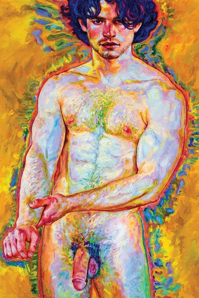 LGBTQ+ Artists: Standing Nude Against Yellow Background by Oleksandr Balbyshev