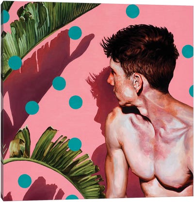 Freckled Guy Canvas Art Print - Green & Pink Art