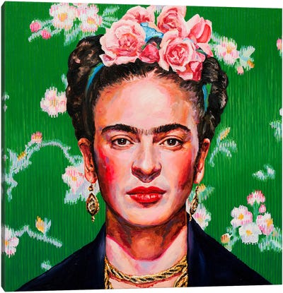 Frida Canvas Art Print - Green & Pink Art