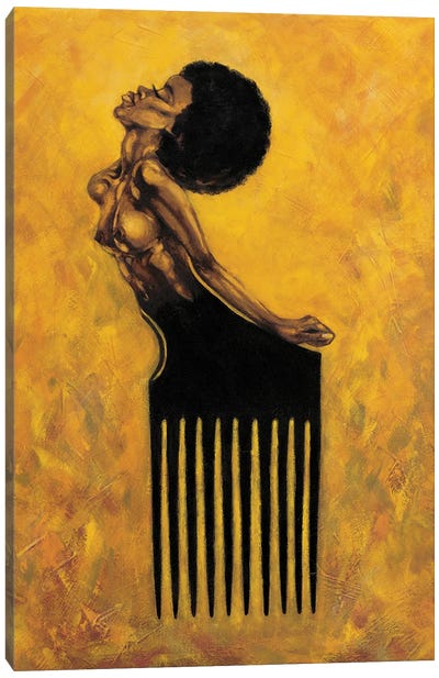 Soul Comb Canvas Art Print - Black, White & Gold Art