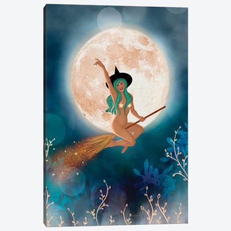 Fullmoon Witch Canvas Print #OBK108} by Olivia Bürki Canvas Wall Art