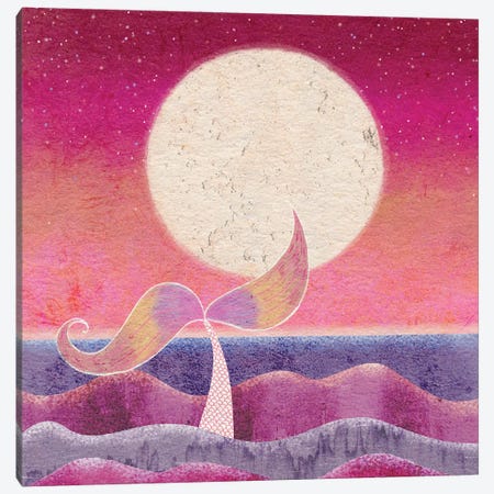 Mermaid Moon Canvas Print #OBK29} by Olivia Bürki Canvas Artwork