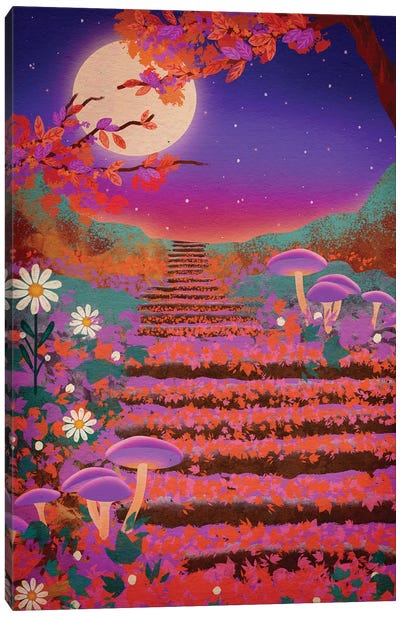 Night Garden Canvas Art Print - Mushroom Art