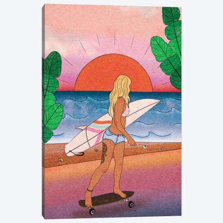 Surfer Girl Canvas Print #OBK41} by Olivia Bürki Canvas Artwork
