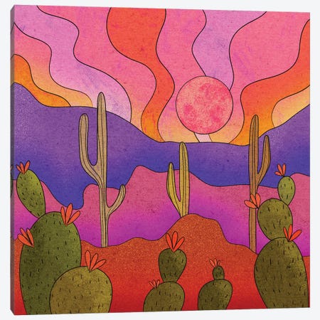 Blooming Cacti Canvas Print #OBK4} by Olivia Bürki Art Print