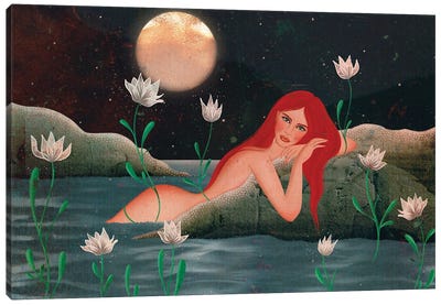Moon Bath Canvas Art Print - Lotus Art
