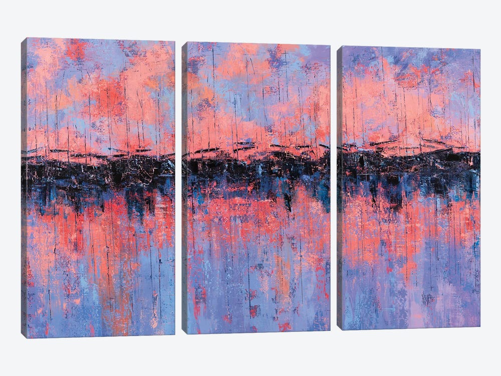 Dock Sunset by Olena Bogatska 3-piece Canvas Print