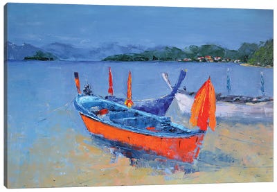 Surin Beach Canvas Art Print - Rowboat Art