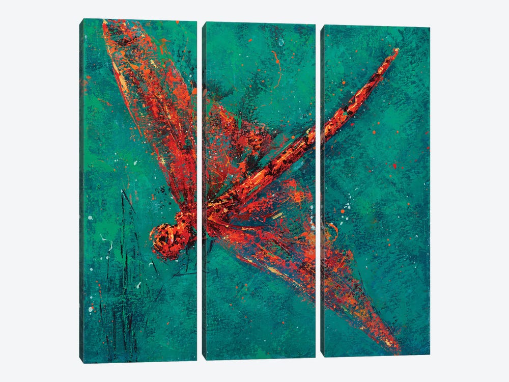 Red Dragonfly V by Olena Bogatska 3-piece Canvas Art