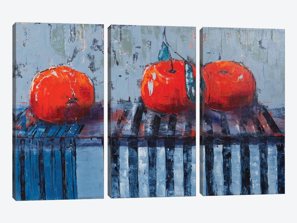 Fruits And Stripes by Olena Bogatska 3-piece Canvas Print