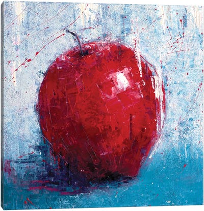 Red Apple Canvas Art Print - Blue & Red Art