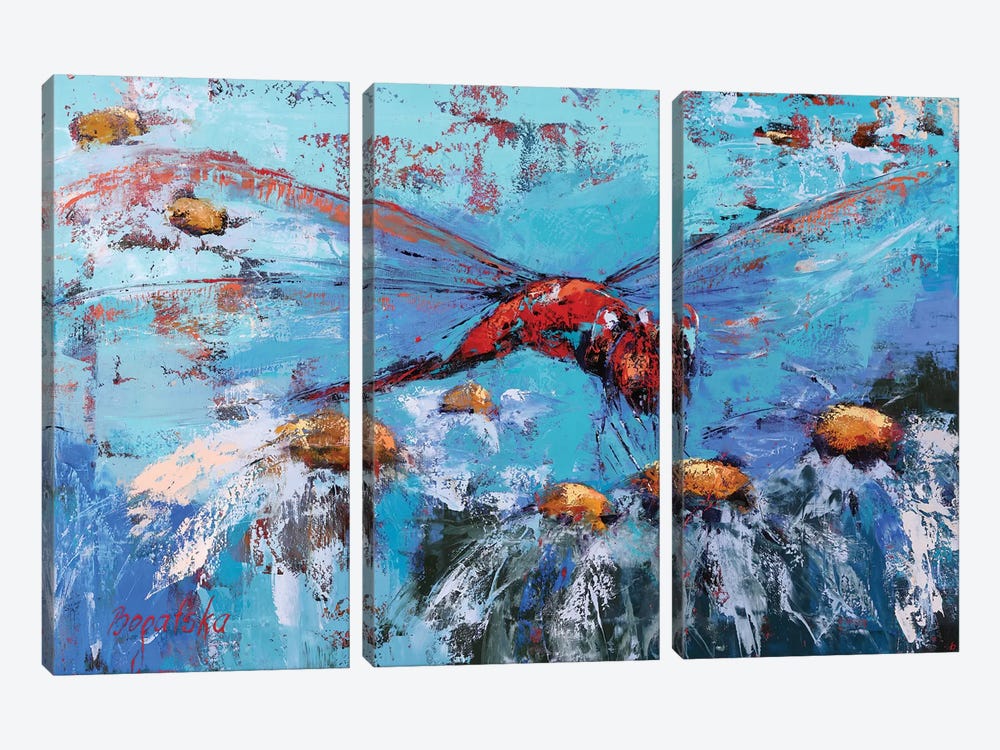 Red Dragonfly II by Olena Bogatska 3-piece Canvas Print